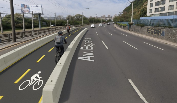 Proyecto propone ciclovía en la Av. España para conectar Viña del Mar y Valparaíso.